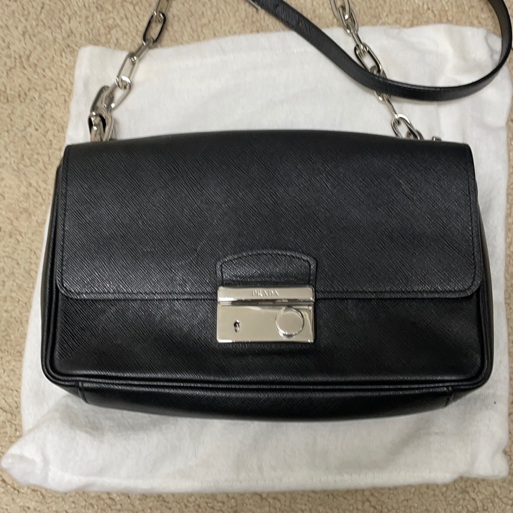 Prada Leather Silver Chain Cross Body